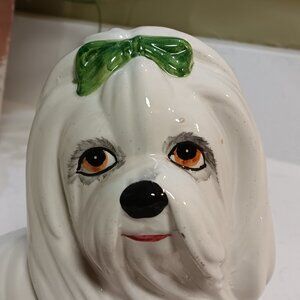 Vintage 1970s Italian Ceramic Maltese Sculpture-Hand Painted Dog Figurine